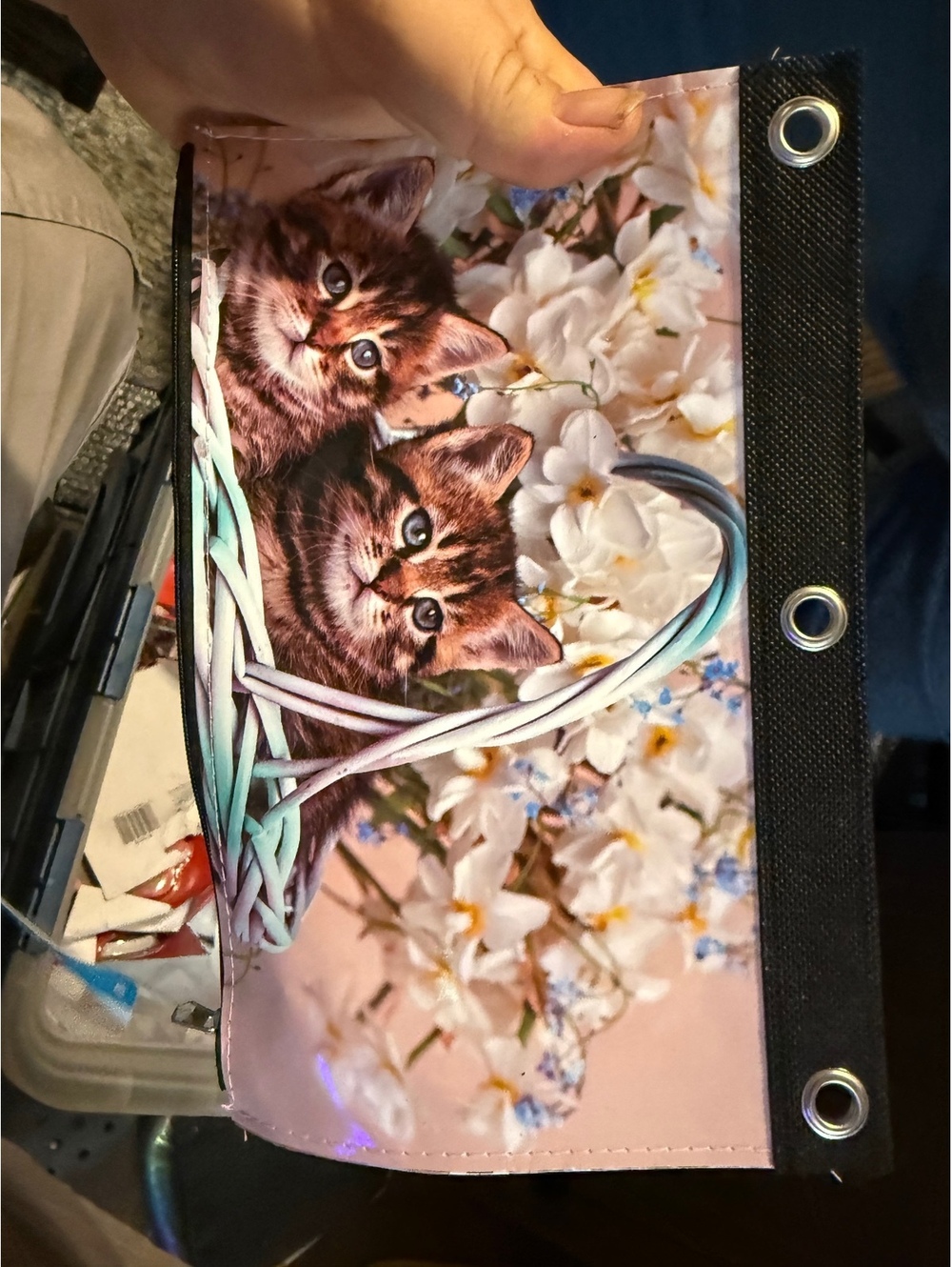 Cute Kitten Print Zippered Pouch with Grommets